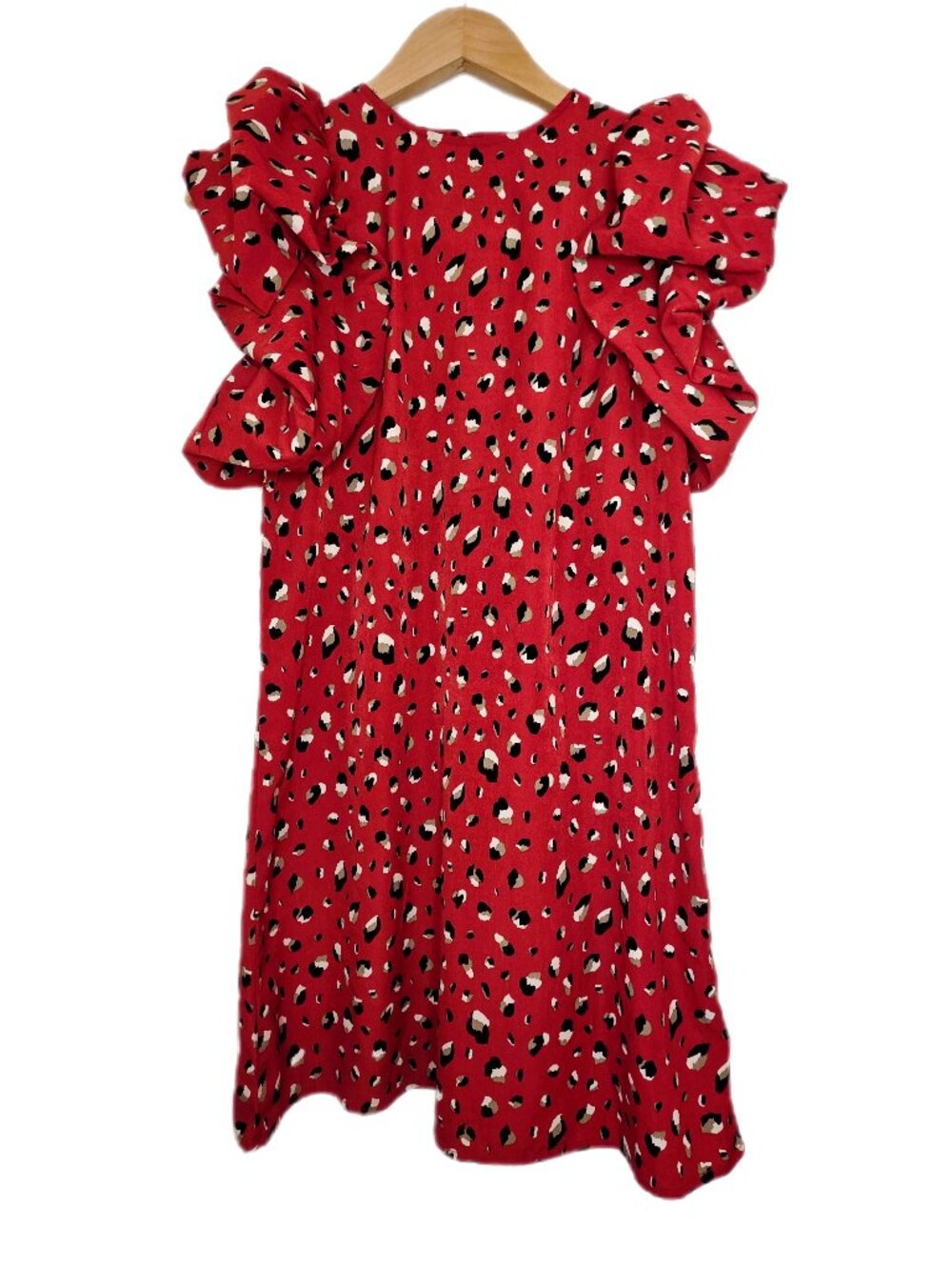 THML Anthropologie Dress Mini Short Red Animal Leopard Print Ruffle Sleeve
